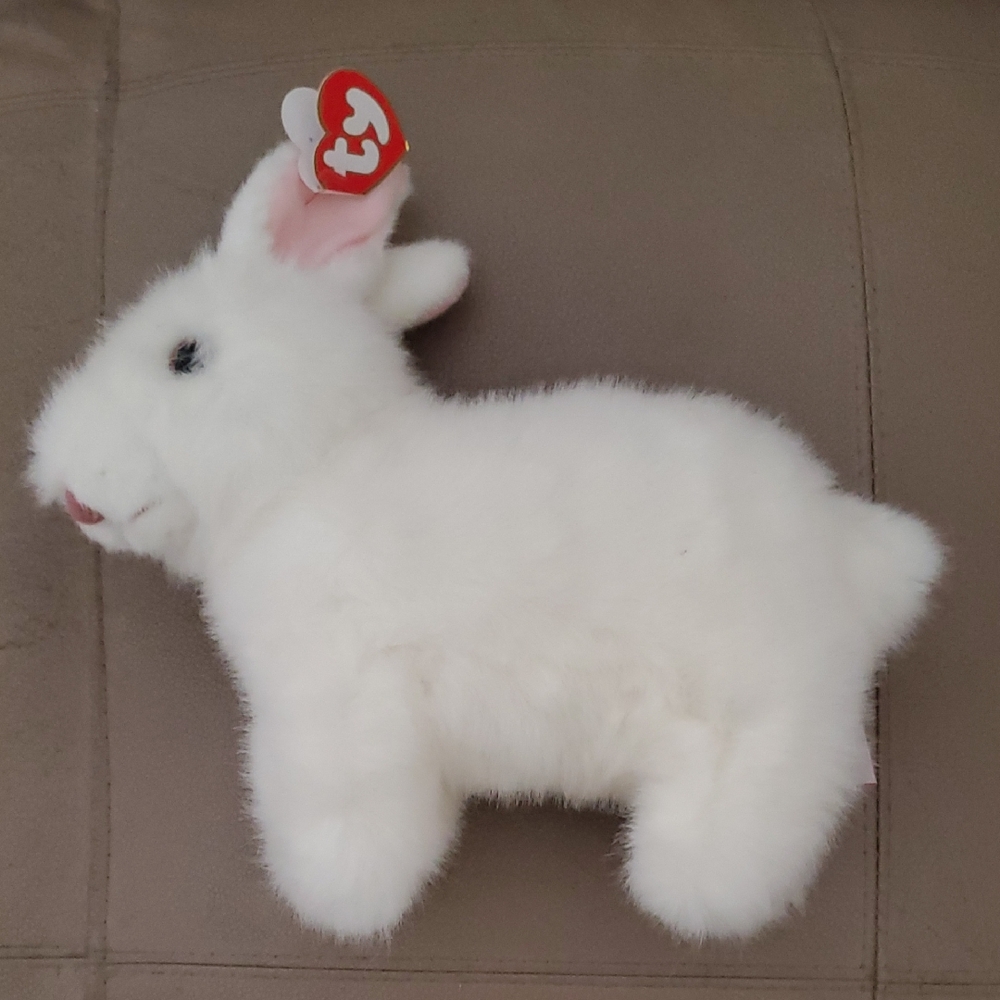 Ty Fluffy White Bunny Named Bows Plush Toy